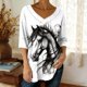 thumbnail image 2 of 3/4 Manga Casual Tops para las Mujeres V-Cuello Suéter Suelto-Ajuste Impreso Top Moda Casual para la Primavera Y el Verano, 2 of 5