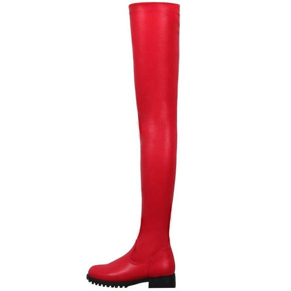 Jsaierl Thigh High Boots for Womens Over The Knee Patform Chunky Heel Stretch Long Fall Y2K Gogo Boots Fashion Square Toe Boots Low Block Heel Booties
