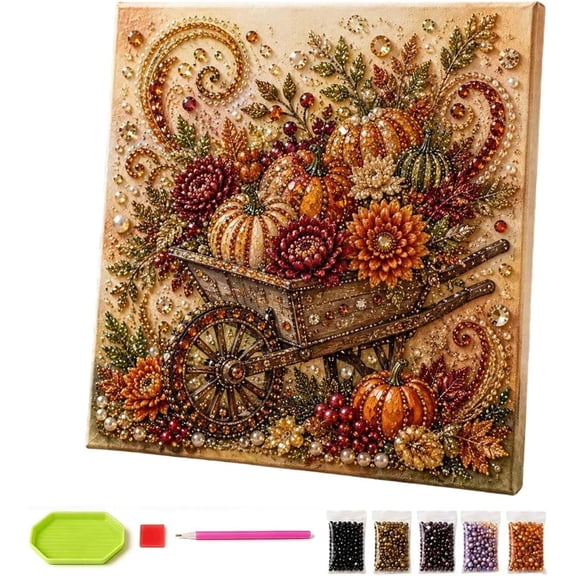Autumn Pearl Painting Kit, DIY Pumpkin Diamond Art with Pearl Beads, 3D Diamond Painting Craft Kit for Adults, Fall Home Decor, Pearl Painting Kits for Seasonal Decoration Gift