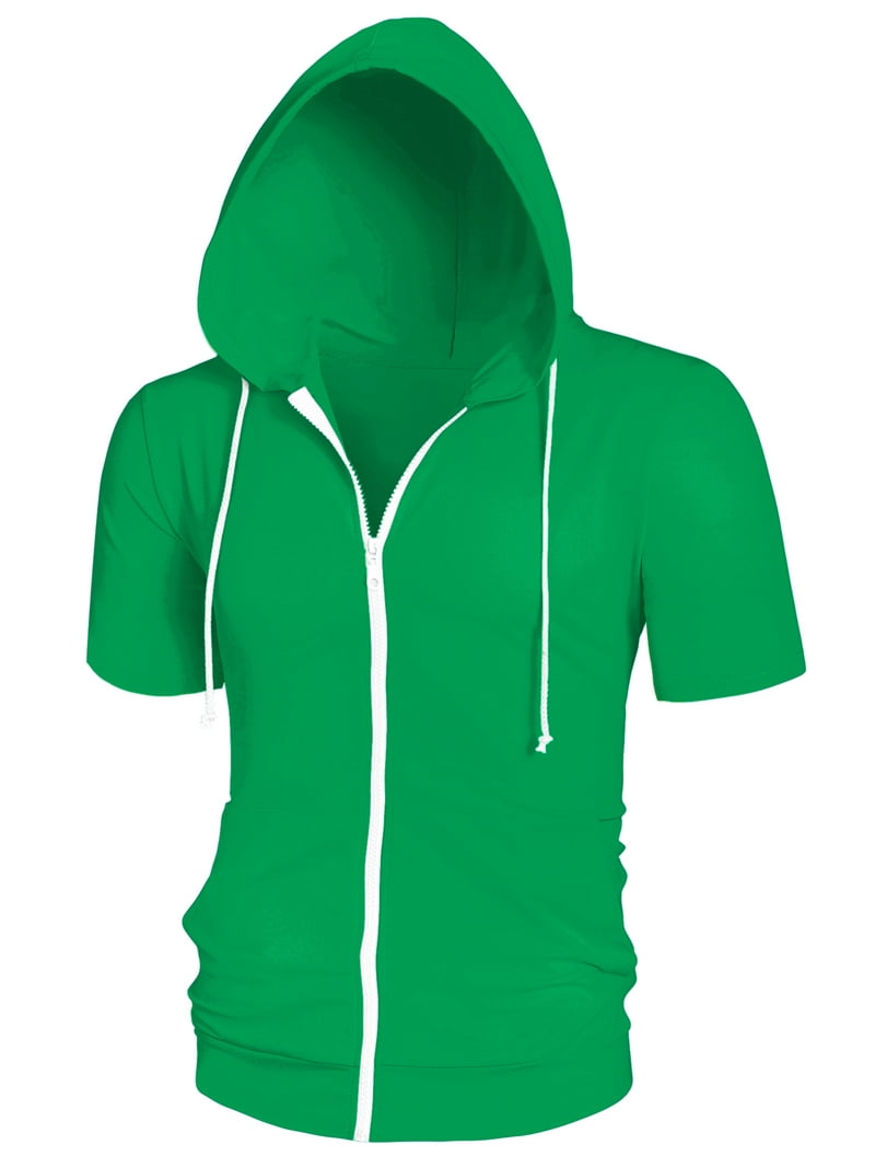 NOMADIC NOOK Men's Zip Up Short Sleeves Solid Sweatshirt with Hood