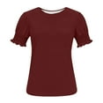 thumbnail image 6 of Olyvenn Women's Short Sleeve Casual T Shirts Spring Fashion Summer Ruffle Plain Round Neck Loose Fit Tee Blouse Tops Wine XXL, 6 of 6