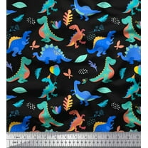 Soimoi Black Cotton Duck Fabric Balloon & Dinosaur Kids Print Sewing Fabric Yard 42 Inch Wide