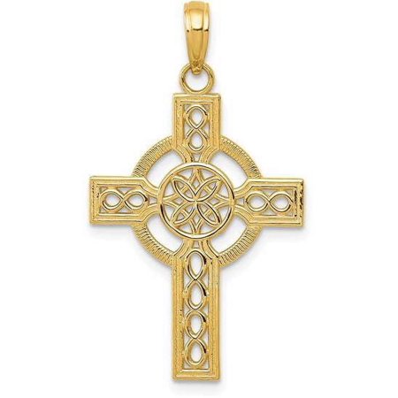 14k Yellow Gold Diamond-Cut Celtic Cross Pendant K5049