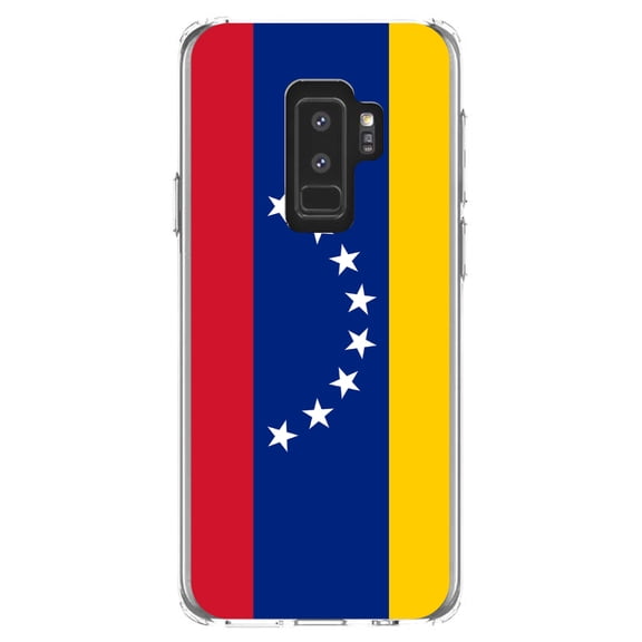 DistinctInk Clear Shockproof Hybrid Case for Samsung Galaxy S9  PLUS (6.2" Screen) - TPU Bumper, Acrylic Back, Tempered Glass Screen Protector - Venezuela Flag Red Blue Yellow - Venezuela
