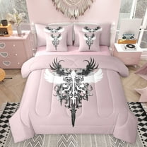 Feelyou Gothic Angel Wings Twin Bedding Sets 7-Piece, Vintage Y2k 2000s Goth Bedding Comforter Set, Teens Kids Girls Boys Reversible Sheet Sets, Lightweight Room Decor