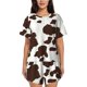 thumbnail image 1 of Balery Brown Cow Conjunto de Pijama para Mujer con Estampado, Dos Piezas de Manga Corta y Shorts, Ropa de Dormir Suave con Cuello Redondo y Bolsillos-Small, 1 of 6