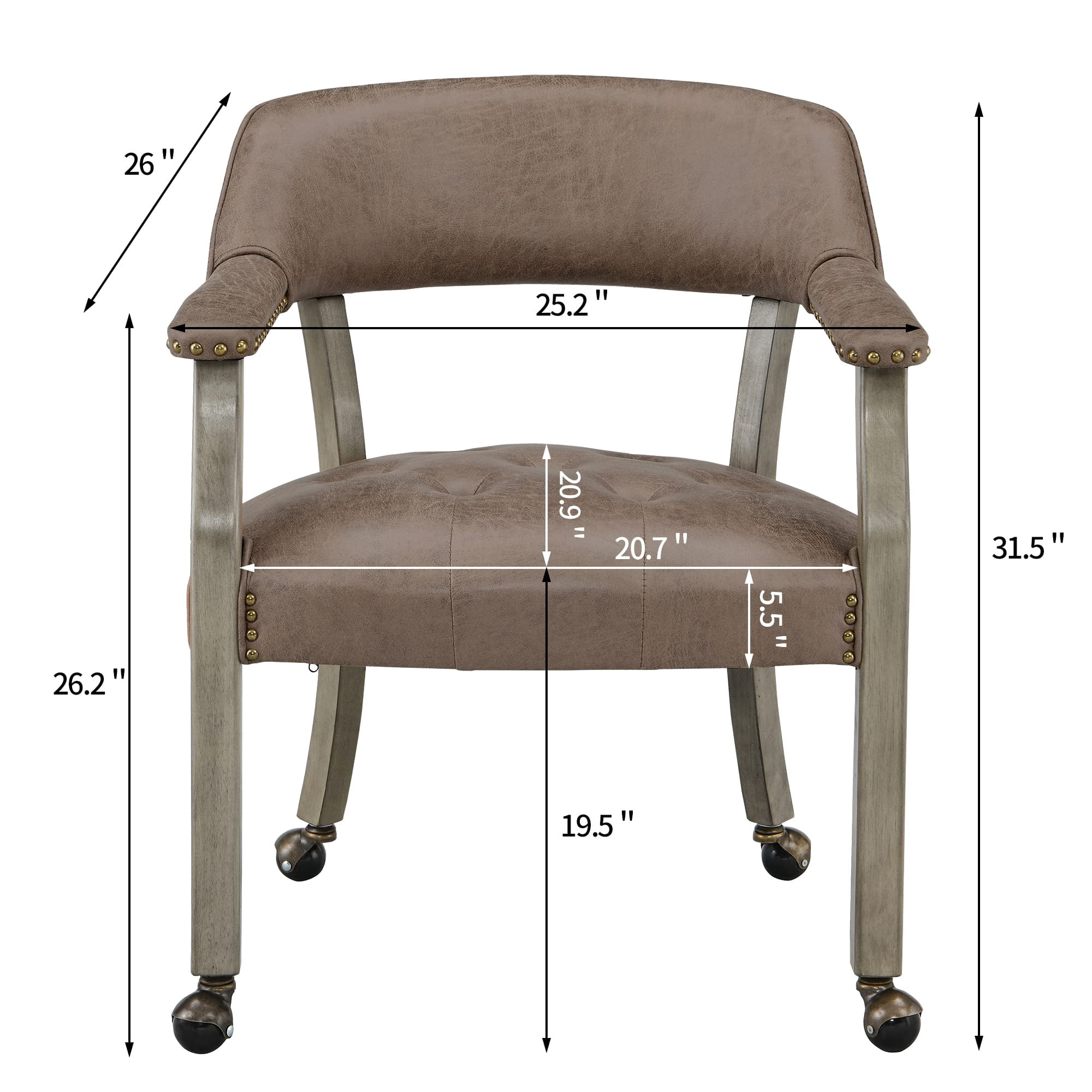 JESONVID Dining Chair with Casters, Captain's Chairs with Rollers Dinette Sets Poker Chairs with Wheels Kitchen Table Rolling Chairs High Back Chair On Caster(Light Wheat 1318LT)