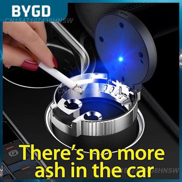Durable Car Ashtray Metal Liner Creative With Led Light Car Home Dual-purpose Ashtray Universal Vehicle Ashtray Car Accessories03China He Qiyong unisex