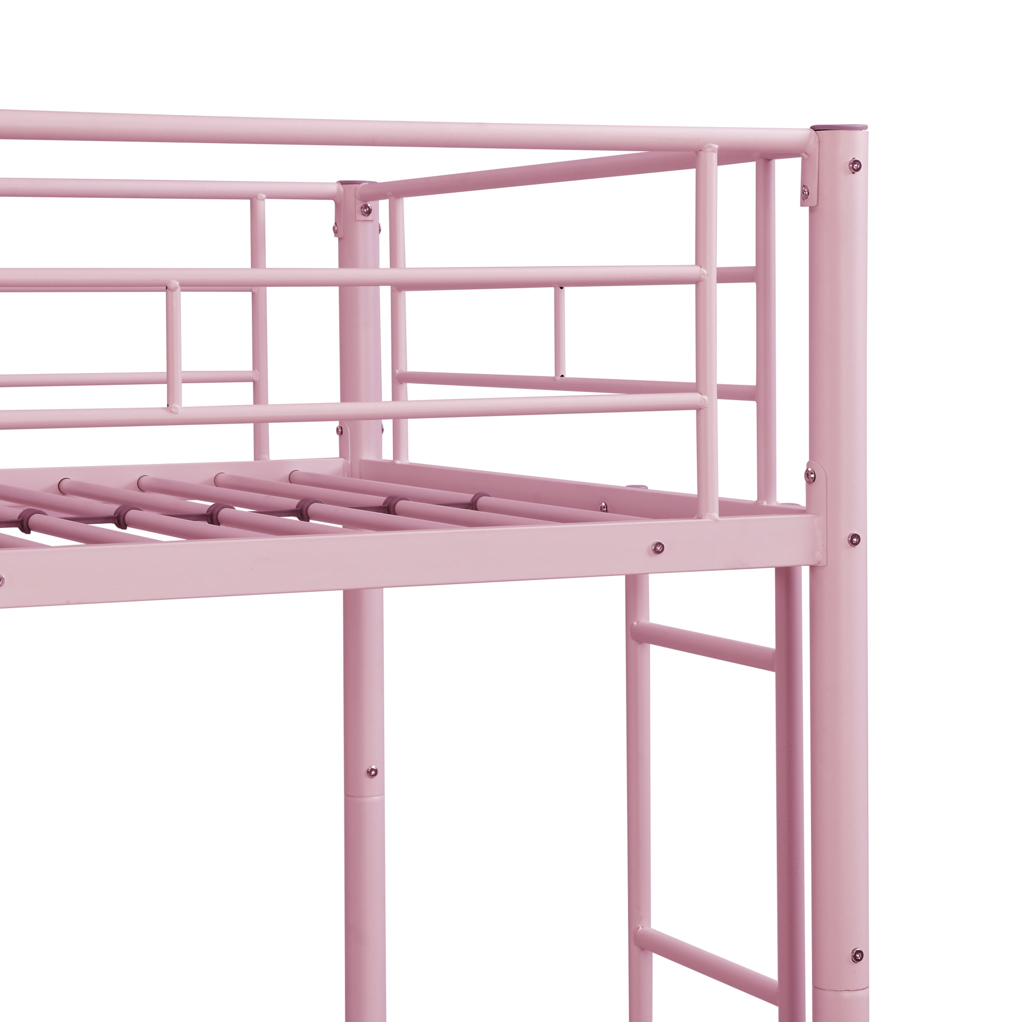 Leumius Triple Bunk Bed Twin over Twin with Trundle, Convertible 3 Twin Beds with Ladder & Safety Guardrail, Space-Saving for Teens and Adults, Bedroom Dorm,Pink