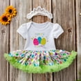 thumbnail image 2 of Easter Girls Outfit Short Sleeve Happy Easter Egg Puffy Skirt Dress Set With Hair Accessories 3Pcs Set Outfits Green,0-3M, 2 of 5