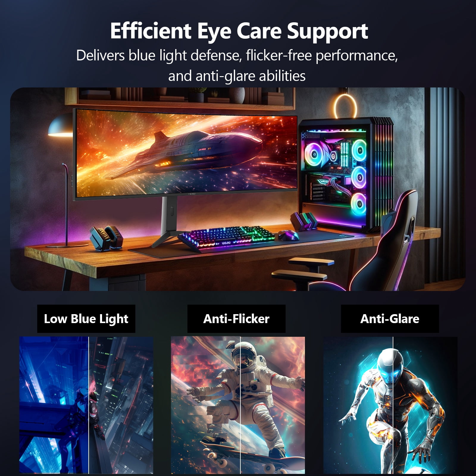 Z-EDGE 49 Inch 144Hz Curved Gaming Monitor, DQHD 1440P IPS Display, 1ms MPRT, AMD FreeSync, HDR Support, VESA Mount Compatible, Black