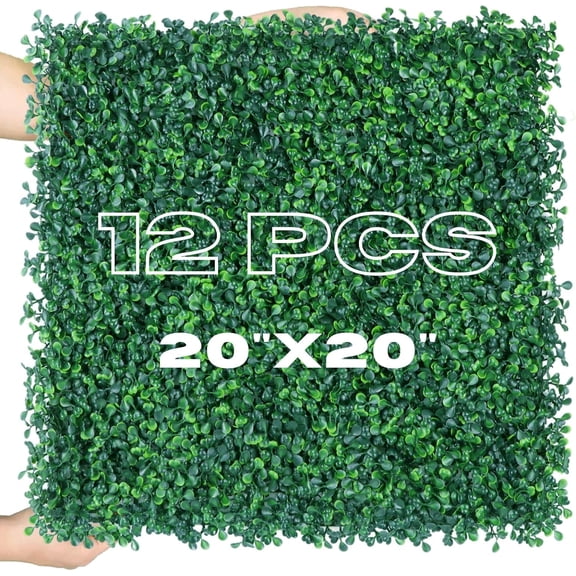 HWT Grass Wall Backdrop 12 Pcs 20"X20" Artificial Grass Wall UV-Protected Grass Wall Decor for Indoor & Outdoor PerfectEvent Backyard Decor of Boxwood Grass Wall