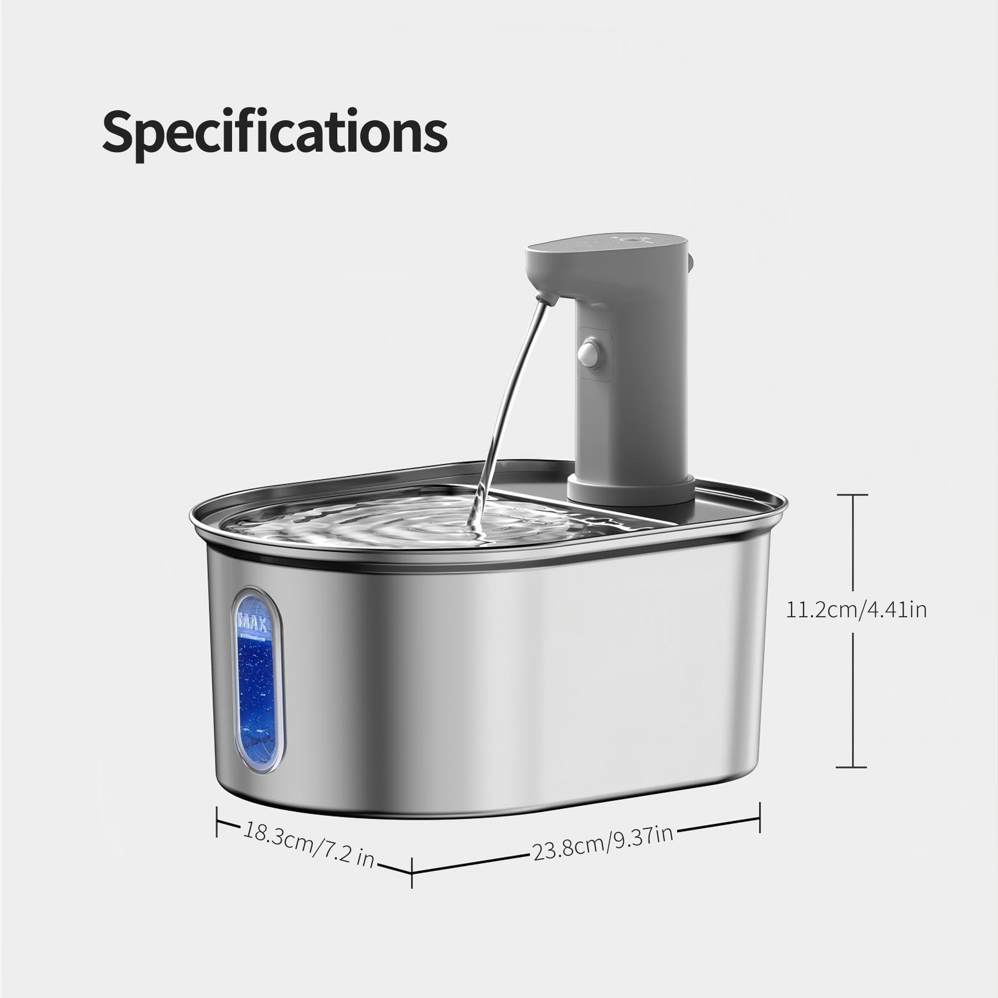 Stainless Steel Cat Water Fountain-Wireless Pet Water Fountain Battery Operated,108oz/3.2L, Automatic Water Dispenser for Dogs with Quiet Pump,Easy Clean BPA (Silver, Routine)