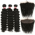 thumbnail image 2 of Deep Wave Brazilian Hair Bundles with Closure Free Part 3 Bundles with Frontal Closure Unprocessed Virgin Human Hair Extension, Natural Black, 2 of 6