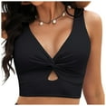 thumbnail image 2 of Siilsaa Bikini Tops for Women Cropped Tankini Tops Beach Padded Knot Twist Cut Out Adjustable Tank Swimwear Top Only Black,XXL, 2 of 4