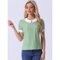 thumbnail image 3 of DARING DIVA Women's Contrast Peter Pan Collar Polka Dots Tops S Dusty Green, 3 of 6