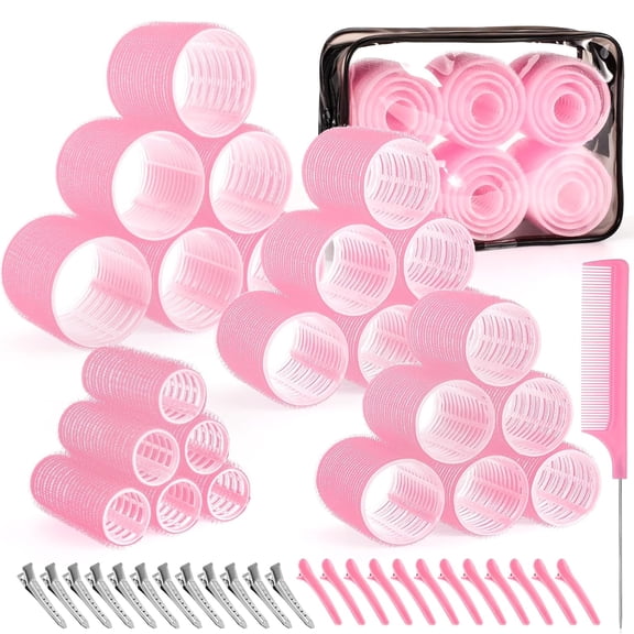 Hair Rollers Set 50-Pack, Self Grip Rollers with Clips & Comb, No Heat Hair Curlers for Volume & Curls, 4 Sizes Jumbo to Small with Travel Bag