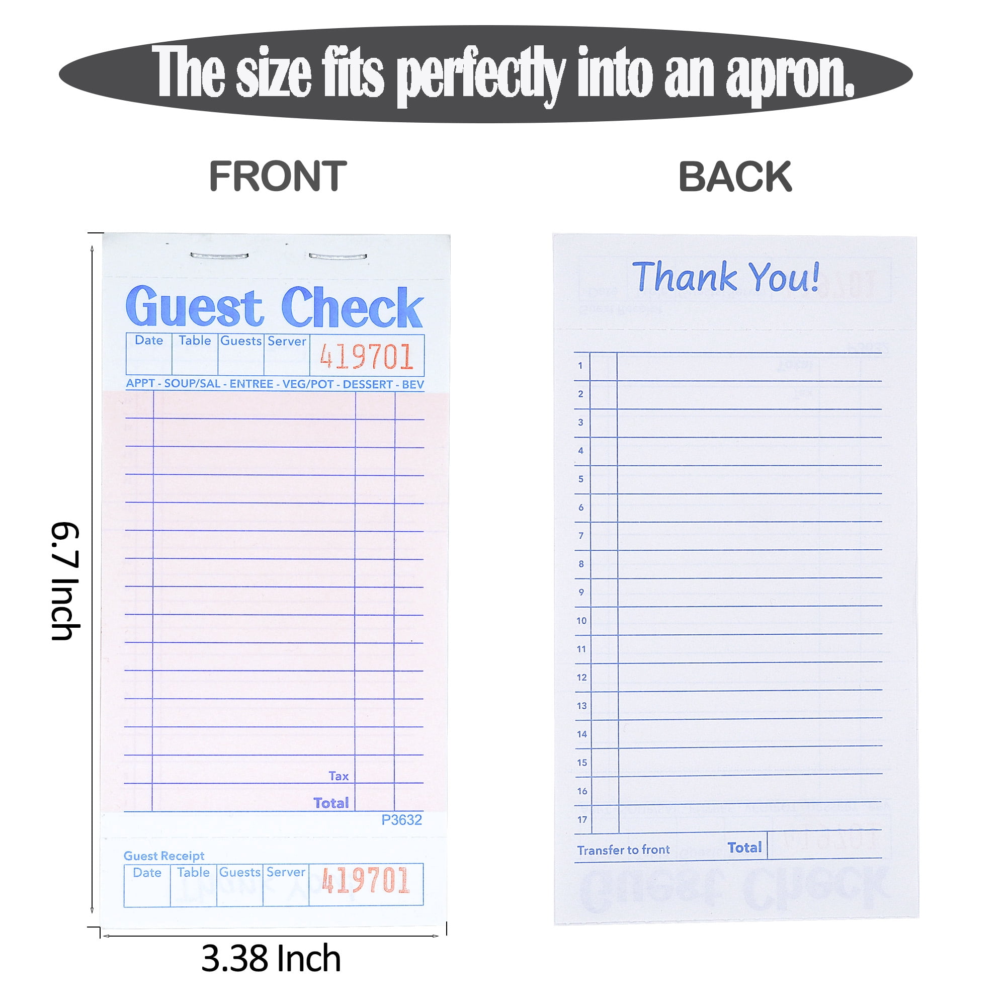 Guest Checks Server Note Pads 24 Pack 1200 Orders, Pink Guest Check Pads with Bottom Receipt, Waitress Notepad for Restaurant Business