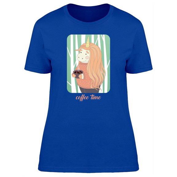 Coffee Time Cute Unicorn T-Shirt Women -Image by Shutterstock, Female Medium