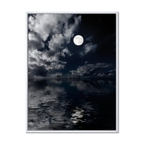 Designart 'Full Moon Night in Cloudy Sky IV' Nautical & Coastal Framed Canvas Wall Art Print