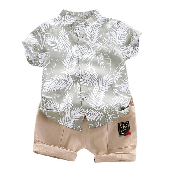 Hiiyo Newborn Boys Summer Outfits Tropical Print Short Sleeve Button Shirt and Shorts Set