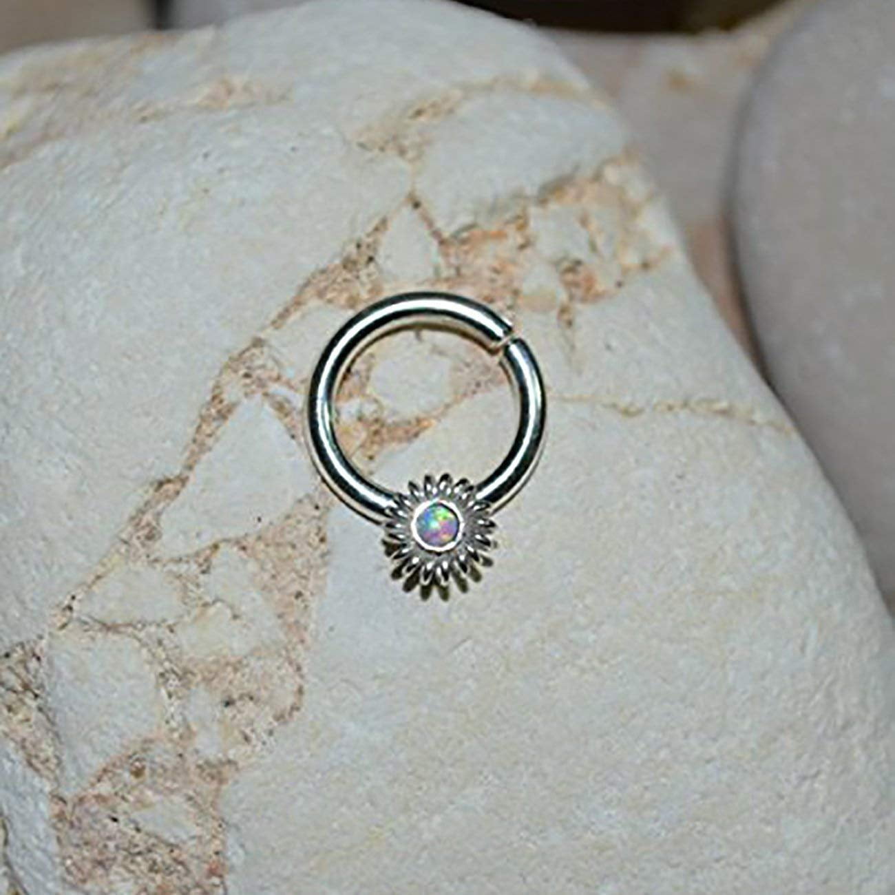 2mm Opal Flower SEPTUM RING Silver Nose Ring Septum Piercing Septum Jewelry Daith Earring Septum Hoop 14 gauge Nose Piercing Walmart