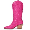 thumbnail image 2 of Women Cowboy Boots Cowgirl Rhinestone Mid Calf Western Boots Sparkly Glitter Boots Bling Pointed Toe Chunky Heel Pull On, 2 of 7