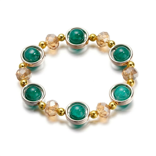 Xiao Hua Pulseras de mujer de acero inoxidable con cristales degradados y cuentas de cristal esmaltadas de colores - Verde