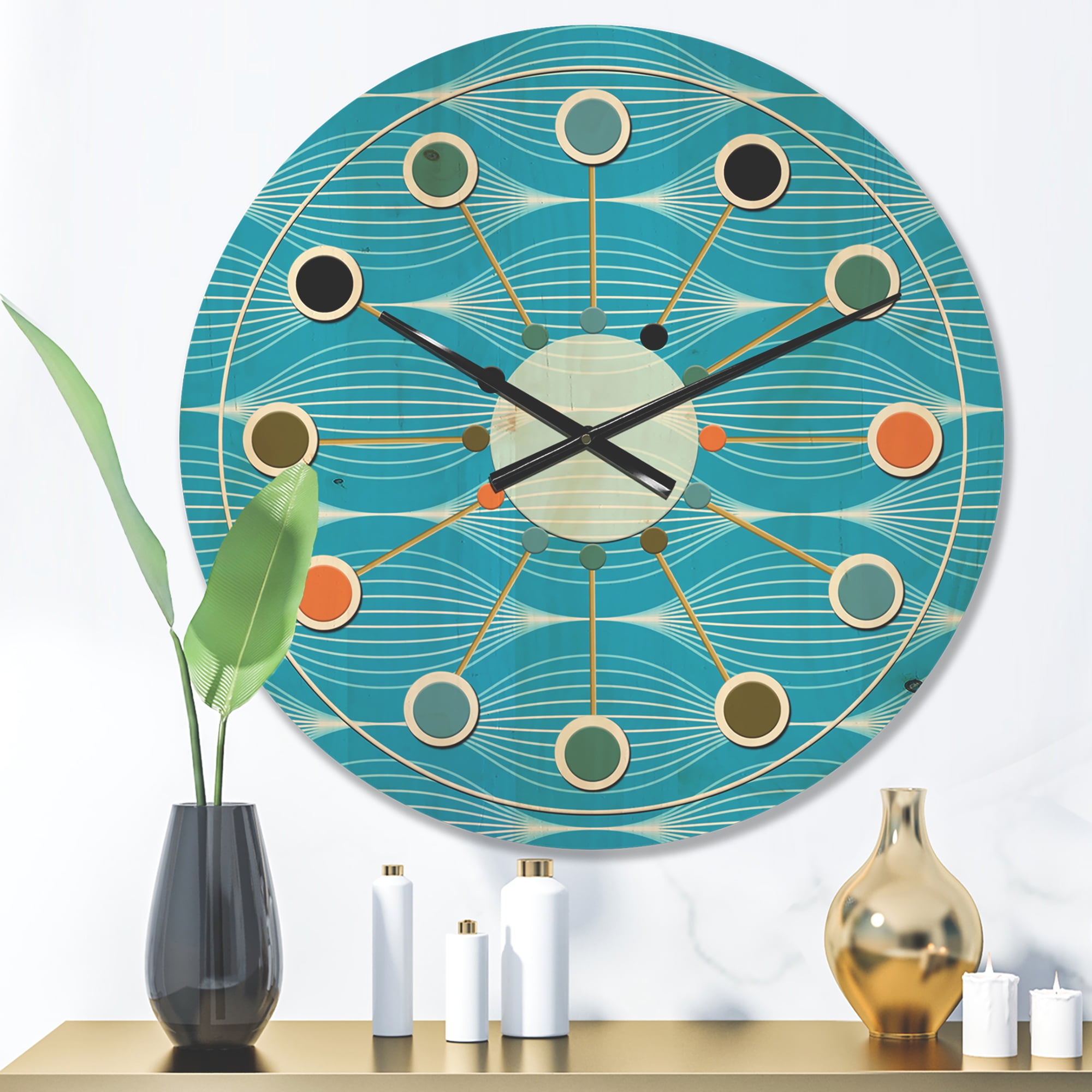 Designart 'Light Blue Abstract Wave pattern' Mid-Century Modern Wood Wall Clock