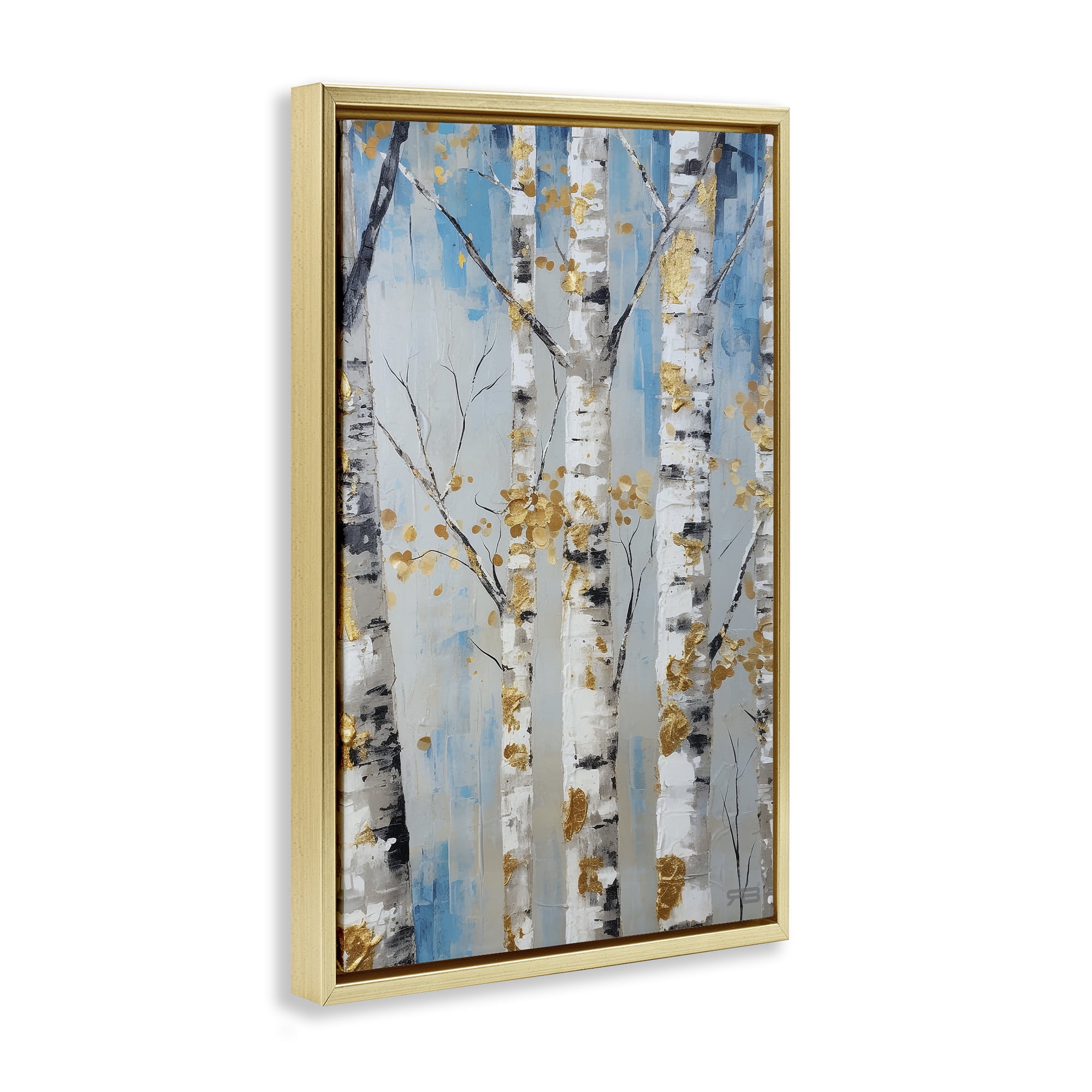 Stupell Industries Birch Trees Foliage Landscape Painting Gold Floater Framed Art Print Wall Art, 21 x 31