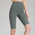 thumbnail image 2 of Hinvhai Biker Shorts High Waisted Bermuda Workout Running Volleyball Yoga Womens Solid Color Shorts Green M(M), 2 of 6