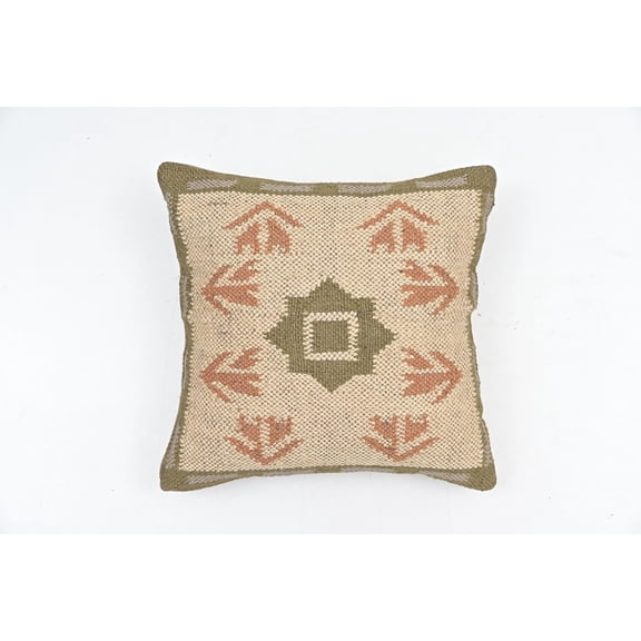 NATURAL FURNISH Handwoven Wool Jute Kilim Cushion Cover | Traditional Southwestern Geometric Decorative Throw Pillow Case | Handmade Kilim Pillow Cover for Sofa, Bed and Living Room Décor (Green)