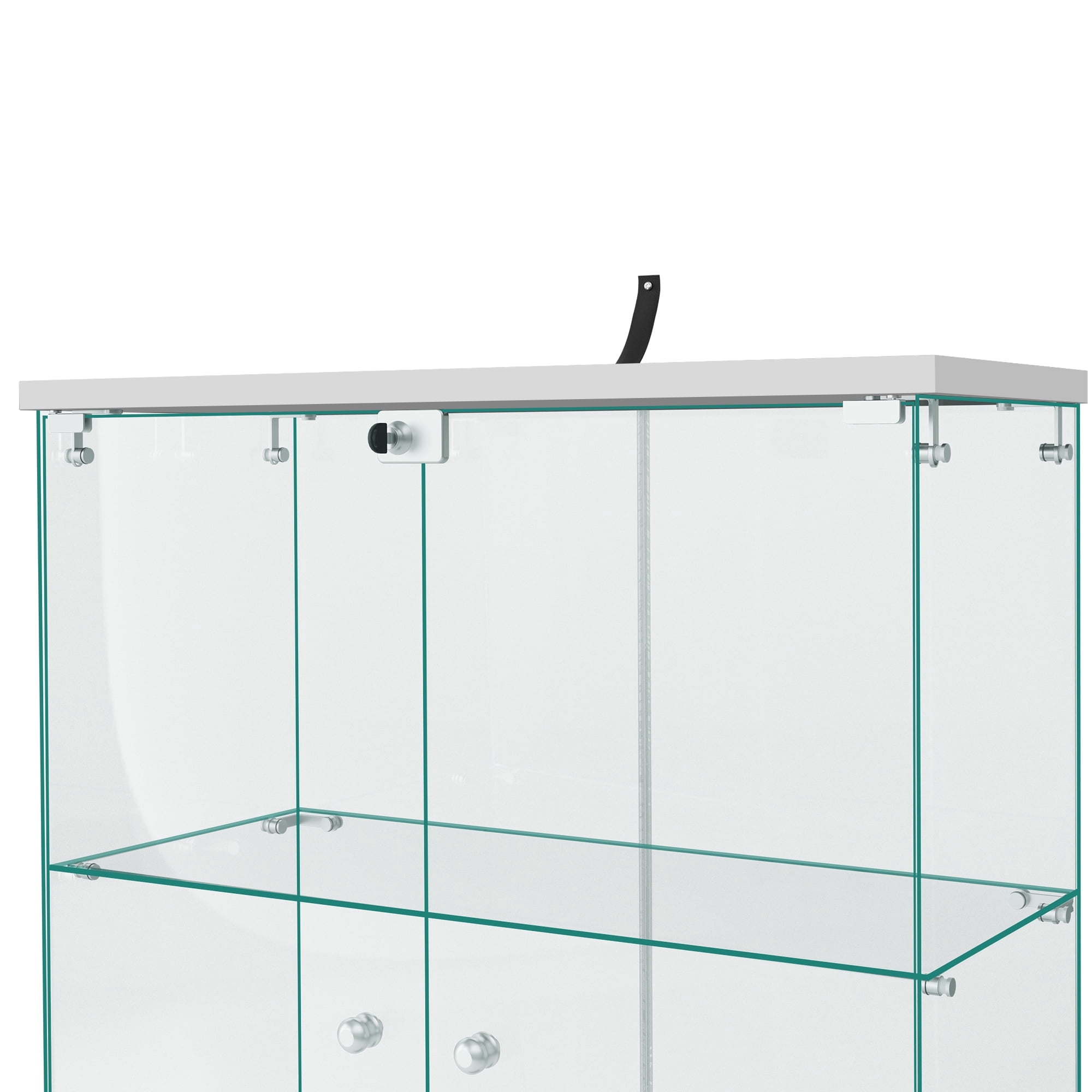 MAYEERTY Glass Display Cabinet 4 Shelves with Double Door, Floor Standing Glass Bookshelf, 64.7"×31.7"×14.3", White