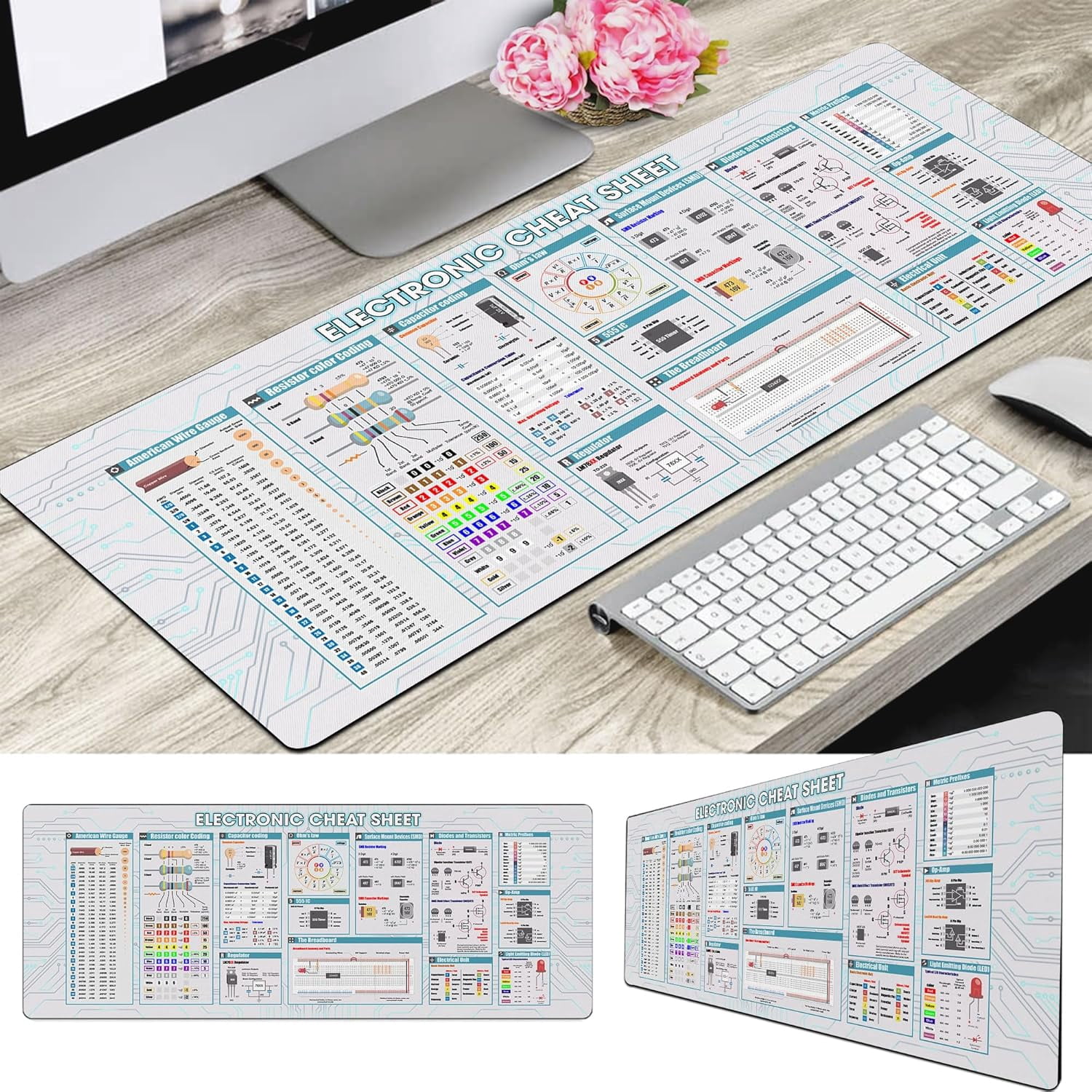 Electronic Cheat Sheet Mouse Mat, Electronic Mouse Pad, Large Gaming Desk Mat, Non-Slip Mouse Pad for Engineers and Students, Perfect for Quick Access to Essential Commands