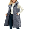 thumbnail image 4 of qelini Long Vest Coat for Women Plus Size Padded Sleeveless Hooded Tee Solid Color Stand Collar Puffer Jacket with Pockets, 4 of 9