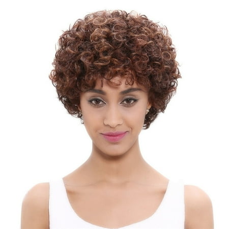 Wigs For Women Human Hair Noble Brazilian Afro Kinky Curly Human Hair Wig Remy Short Human Hair Wigs For Women Black Mix Color Non Lace Wig Free Shipping ()