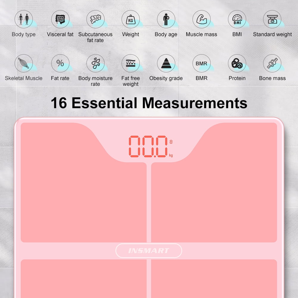INSMART Bluetooth Body Fat Scale with App, Scale with BMI, Body Fat, Muscle Mass, 16 Body Composition Analyzer, 400lb, Gold Powder