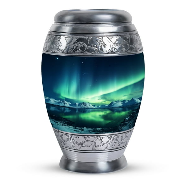 Celestial Dance of Aurora over Tranquil Waters - Elegant Petite Memorial Urn for Adults - Keepsake for Human Ashes - Cremation for Men - Urns For Human Ashes Adult - 3 Inch, 1 Pc