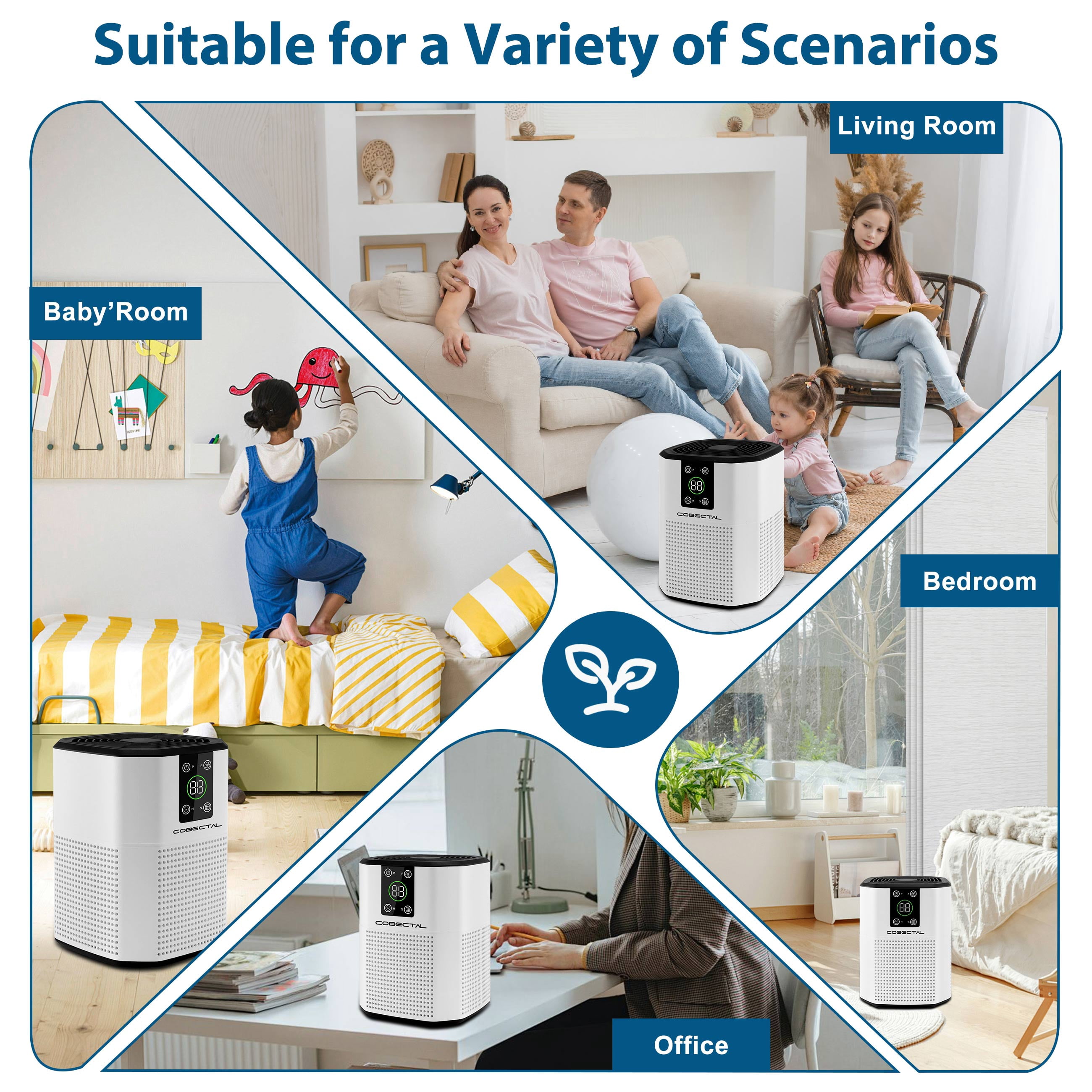 Cobectal HEPA Air Purifier with Filter, Remove Mold, Smoke, Hair Air Cleaner for Home Bedroom