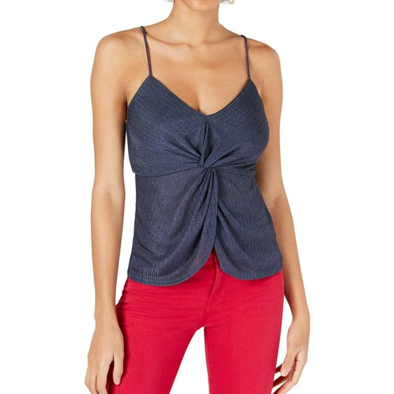 Socialite Womens Twist Front Pullover Blouse, Blue, Medium