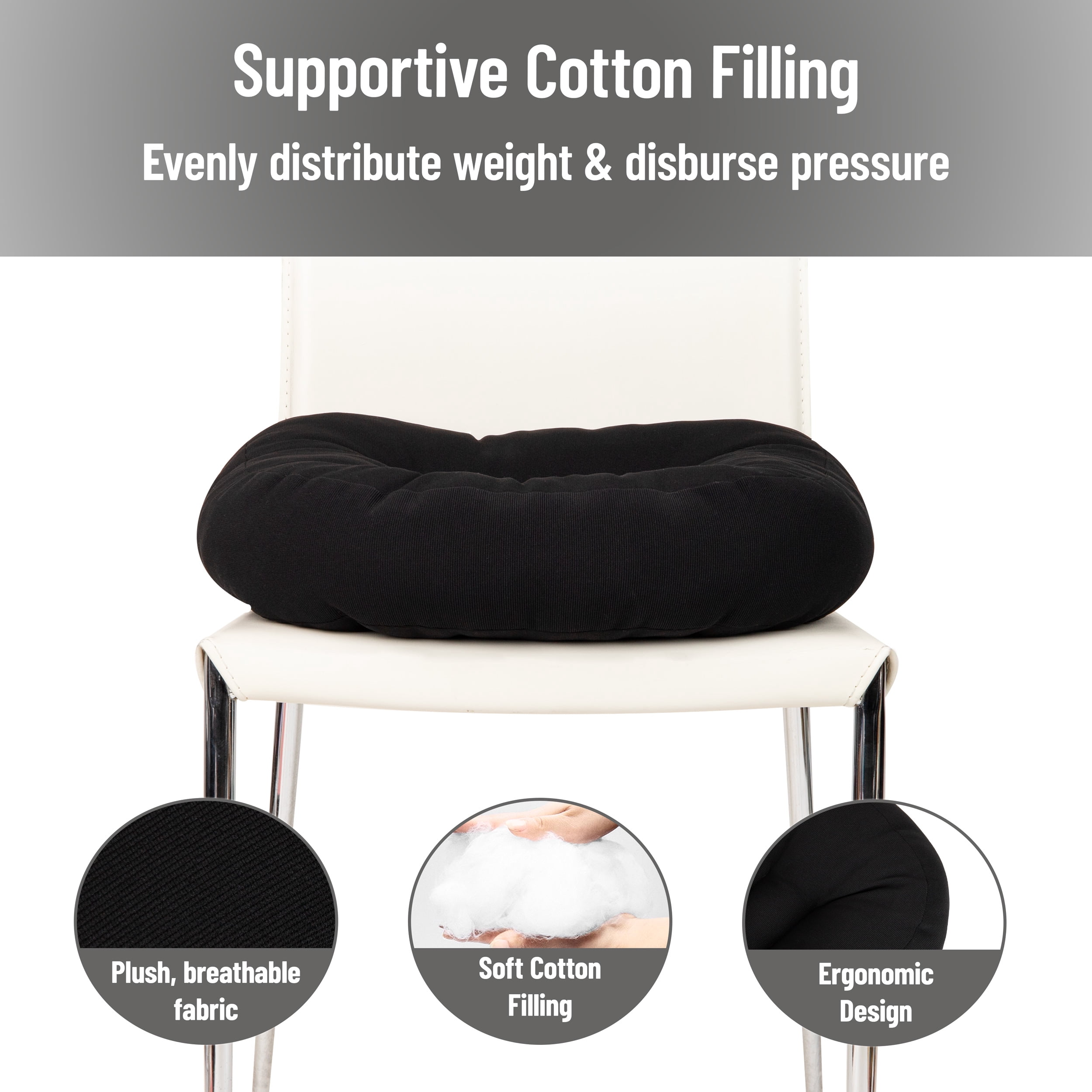 Mind Reader Air-Cloud Booster Seat Cushion for Office, Car, Wheelchair, Support Pillow with Carry Handle, Black