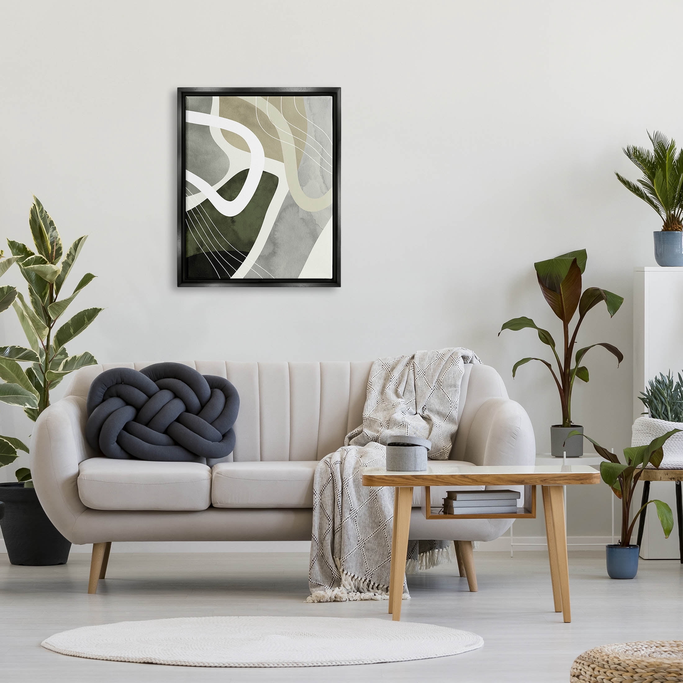 Contemporary Flowing Lines Abstract Graphic Art Jet Black Framed Art Print Wall Art