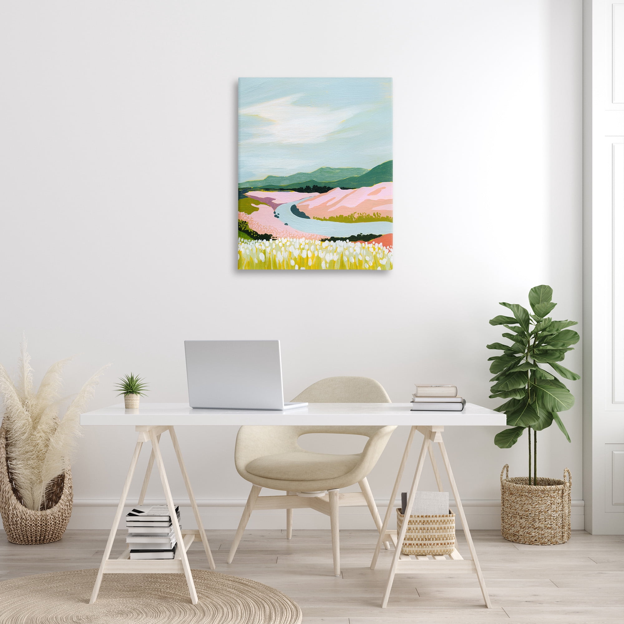 Stupell Industries Pastel Mountain Stream Landscape Painting Gallery Wrapped Canvas Art Print Wall Art, 30 x 40