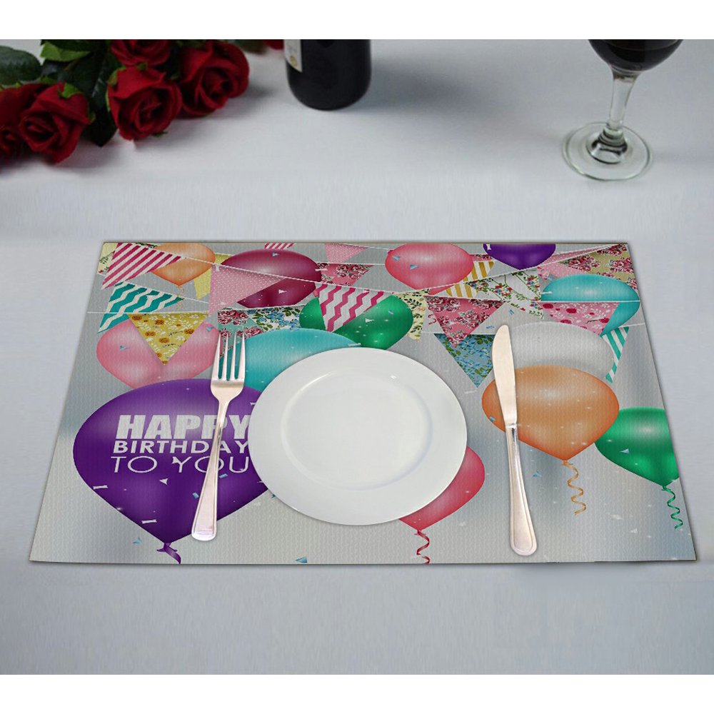 ABPHQTO Colors Balloons Happy Birthday Table Placemat Food Mat 12x18