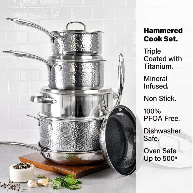 12 Pieces Hammered Cookware Set Granite Coated Nonstick Pots and Pans Set  Black