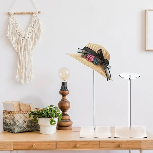 Yhmxh Home and Kitchen 2pcs Transparent Acrylic Square Base Display Stand Suitable For Wig Bucket Hat Baseball Cap Hat Storage Rack Support Frame Acrylic Square Bottom Hat Rack