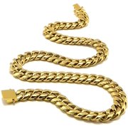 INCREDIBLE CHIC 14K 14mm Curb Link Gold Cuban Miami Link Chain Necklace for Men Real 14K Karat Overlay Diamond Cut Heavy Titanium Solid Thick Plated Clasp US Made (26")