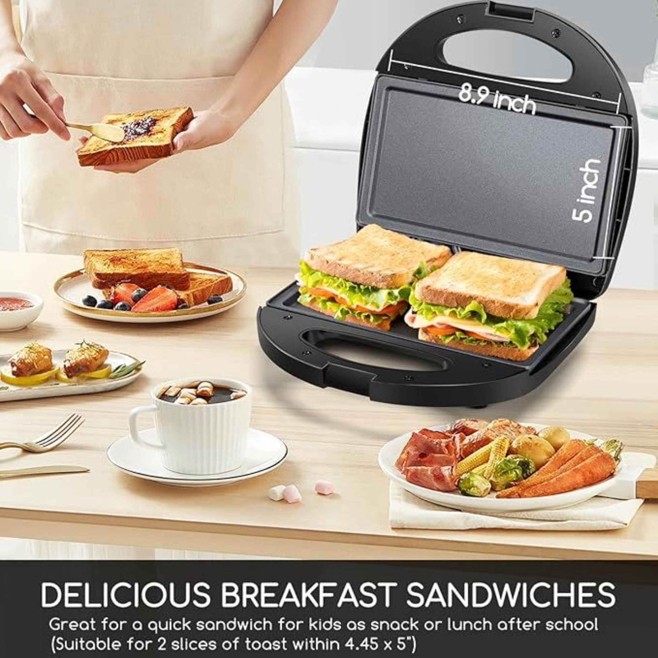 Black Waffle Maker, Quick Breakfast Preparation Machine, Compact Electric Oven, Anti-stick, Fast, Suitable for Home Use and Breakfast Restaurants