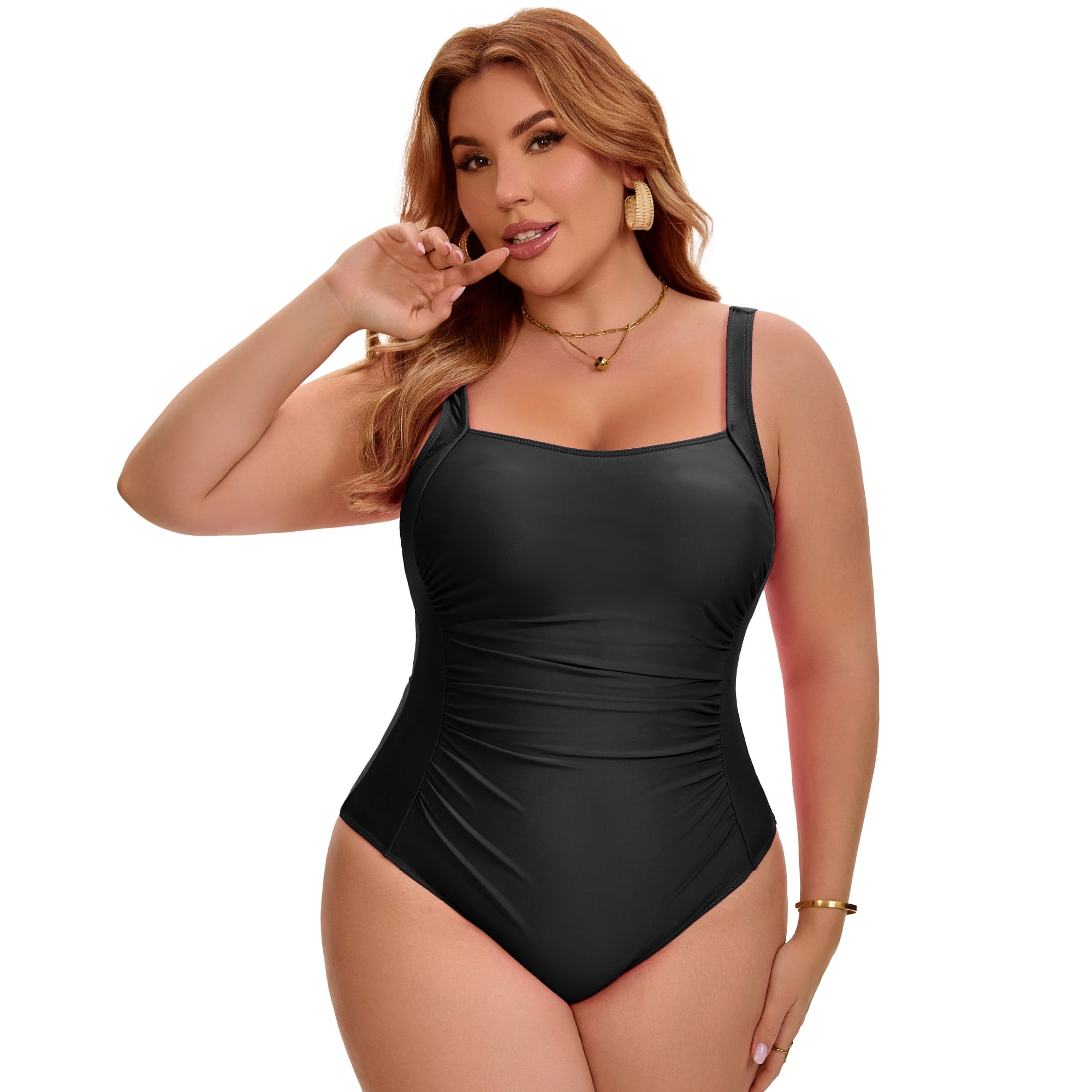 DARING DIVA Women's Plus 1 Piece Push Up Tummy Control Swimsuit 1X Black