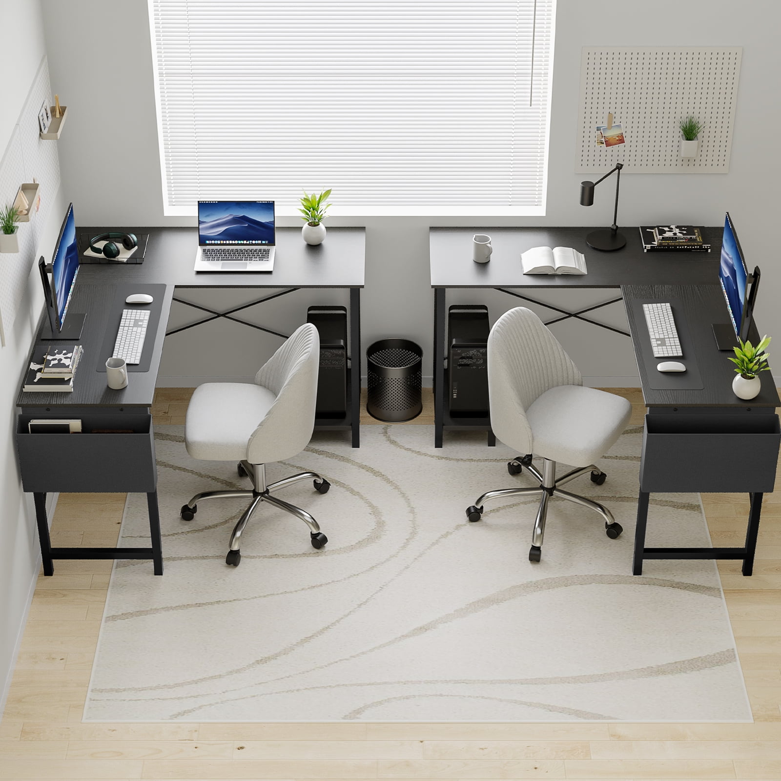 ZUNMOS Modern L-Shaped Desk, Sleek Design, Spacious Workspace, Black